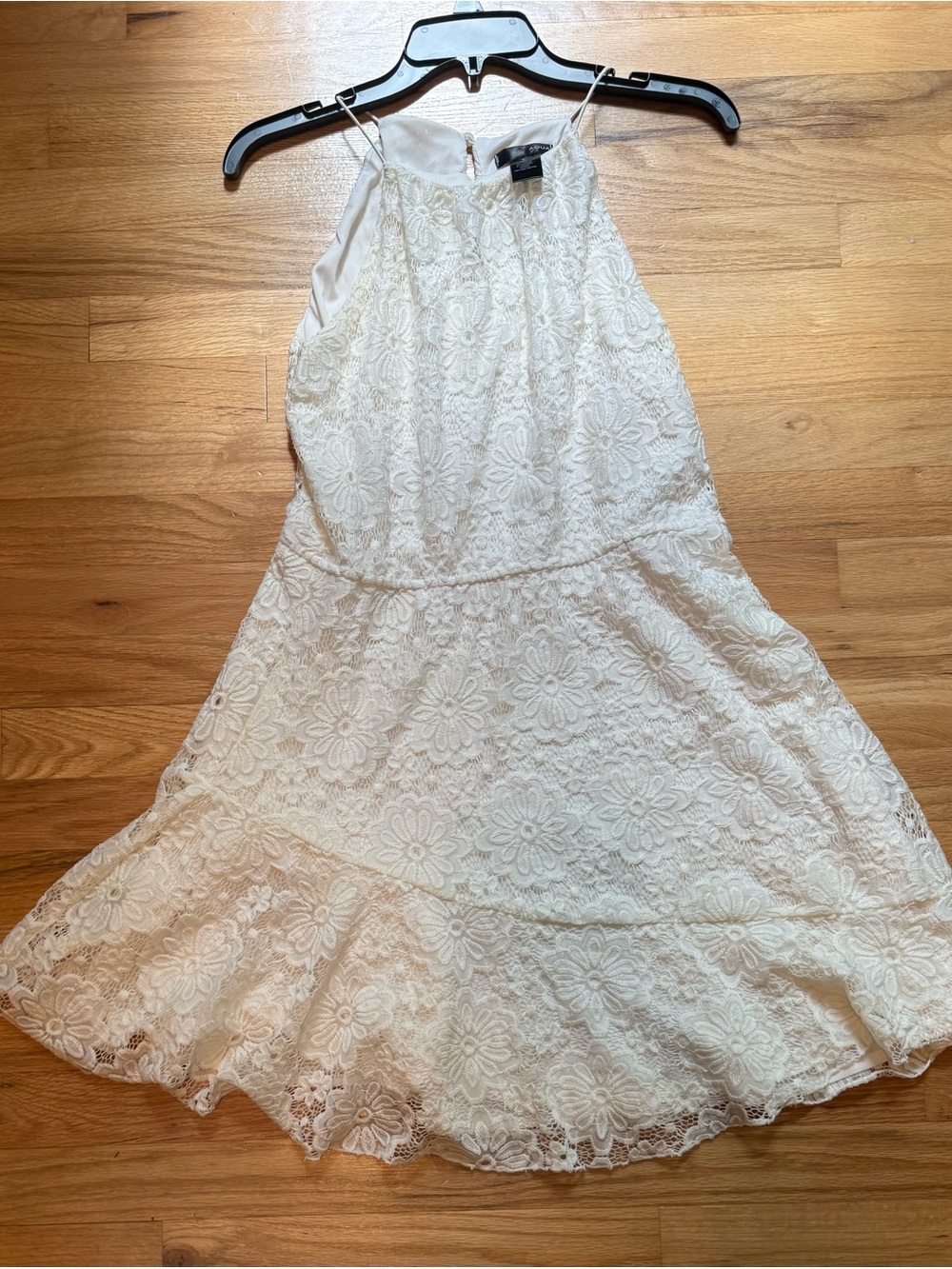 Aqua White Lace Halter Dress size L Bloomingdales